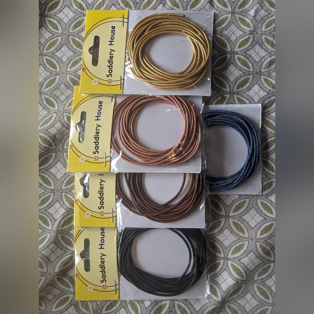 5 round leather chords gold, orange, lt brown, azure and brownSaddlery House 2MM